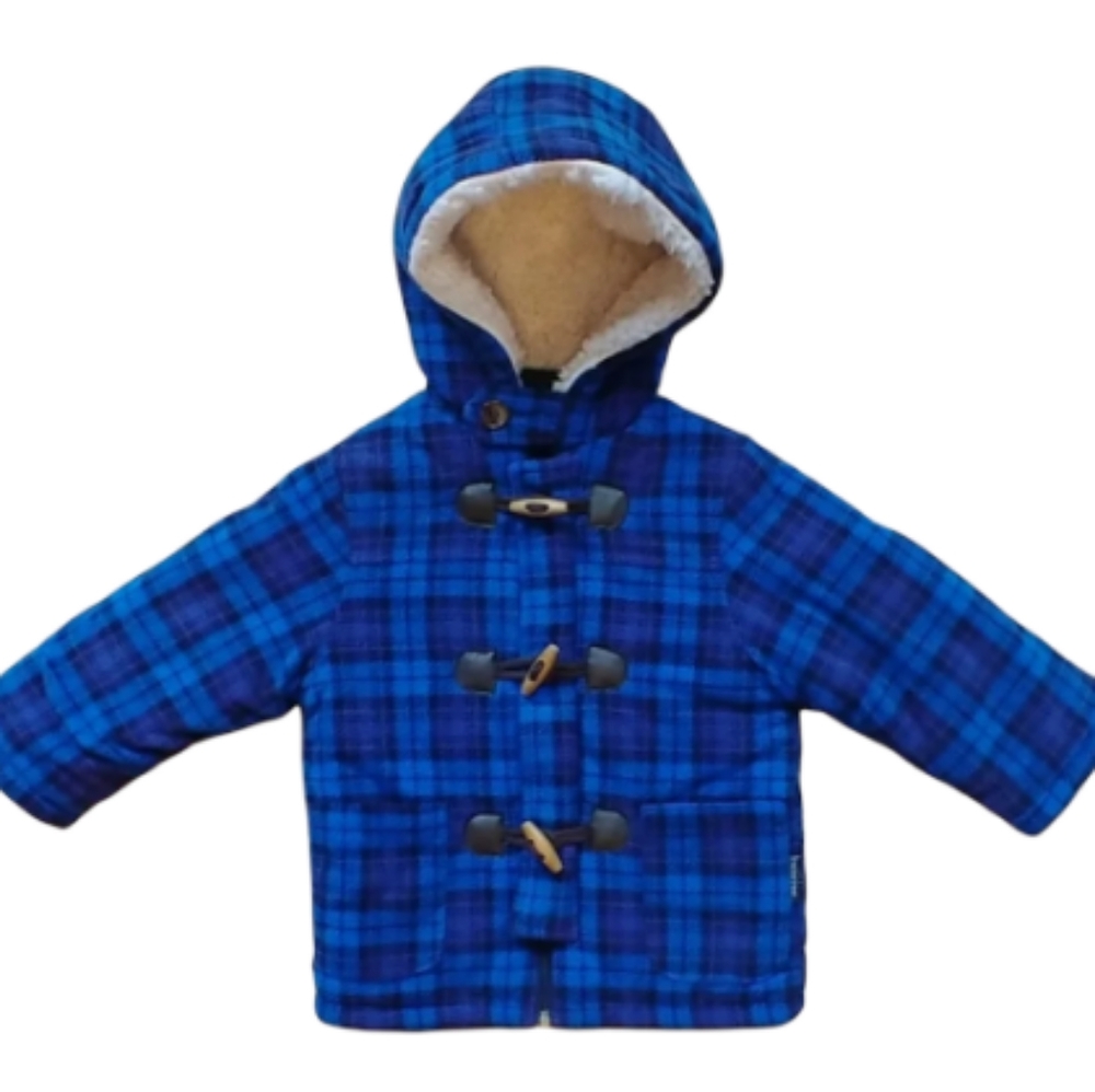 Pacific Trail Blue & Black Plaid  Hooded Toggle Jacket Boys Size 3T